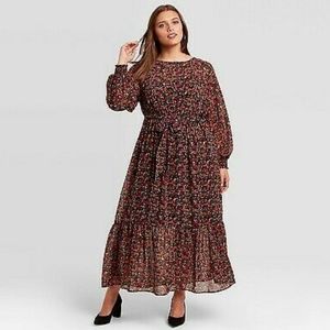 Ava & Viv Floral Boho-Vibe Midi Dress w/Elasticized Waist Size 2X
